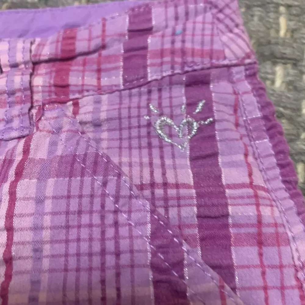 Justice Girls 14 Purple Plaid Bermuda Shorts Metallic Y2K